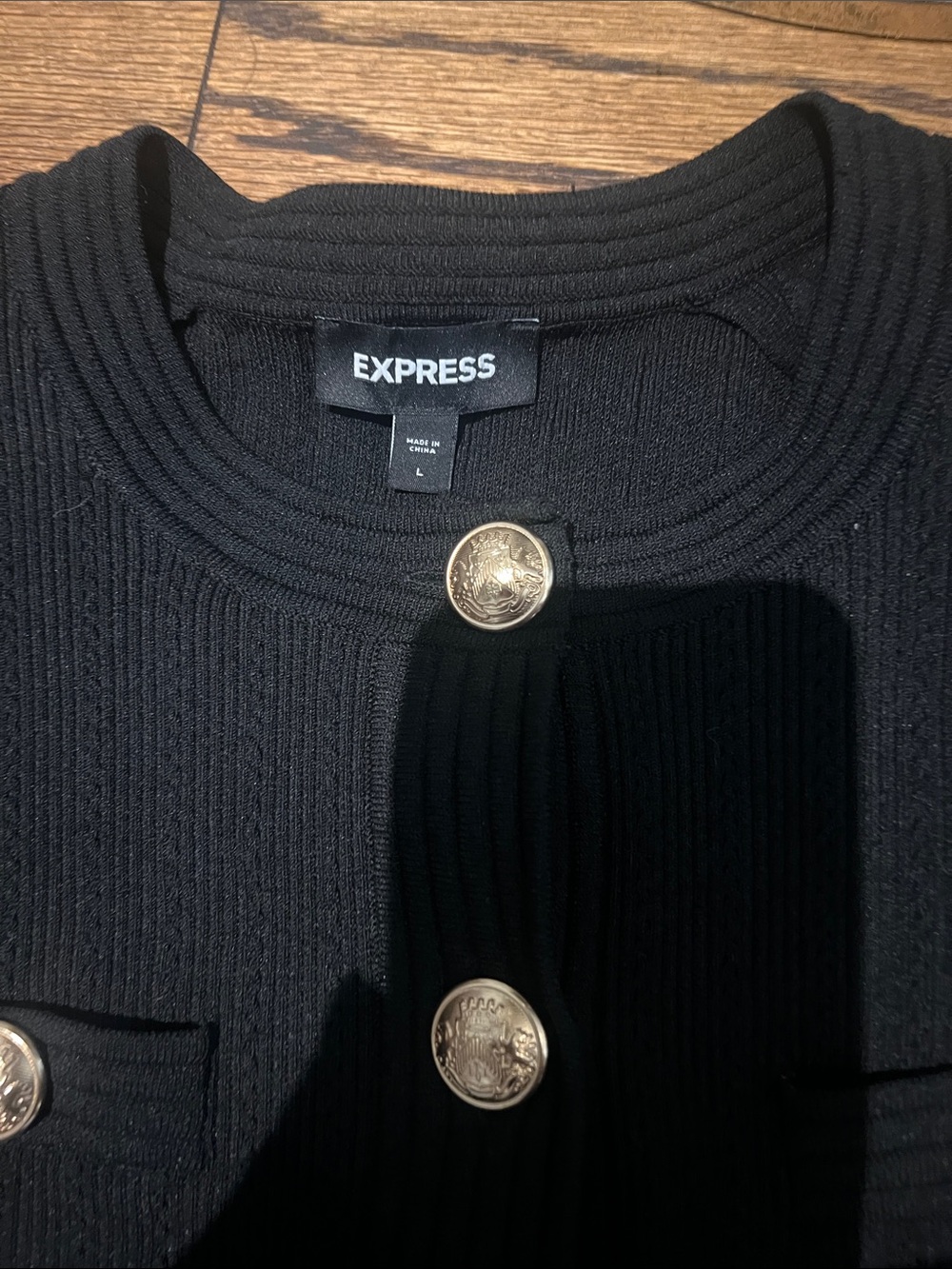 Express Black Ribbed Jacket with Gold Buttons - Picture 2 of 3